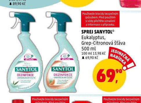 SPREJ SANYTOL Eukalyptus, Grep-Citronová šťáva