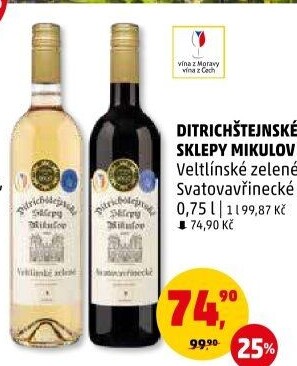 Víno Veltlínské zelené Ditrichštejnské sklepy Mikulov