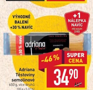 Těstoviny semolinové Adriana