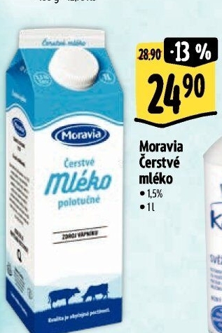 Mléko čerstvé Moravia - 1,5% polotučné