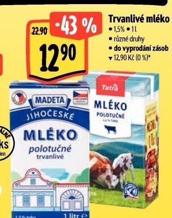 Mléko trvanlivé Jihočeské Madeta - 1,5% polotučné