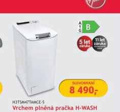 Hoover Vrchem plněná pračka H-WASH 300 H3TSM47TAMCE-S