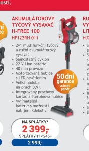 Akumulátorový tyčový vysavač Hoover H-FREE 100 HF122RH 011
