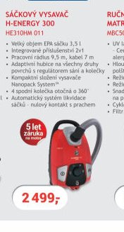 Sáčkový vysavač Hoover H-ENERGY 300 HE310HM 011