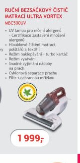 Ruční bezsáčkový čistič matrací Hoover ULTRA VORTEX MBC500UV