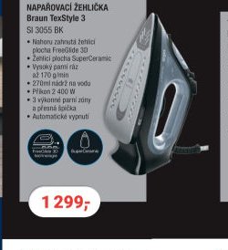 NAPAŘOVACÍ ŽEHLIČKA Braun TexStyle 3 SI 3055 BK