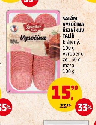 SALÁM VYSOČINA ŘEZNÍKŮV TALÍŘ krájený, 100 g