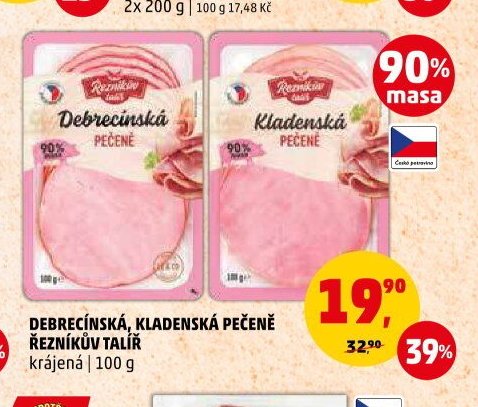 DEBRECÍNSKÁ, KLADENSKÁ PEČENĚ ŘEZNÍKŮV TALÍŘ krájená | 100 g