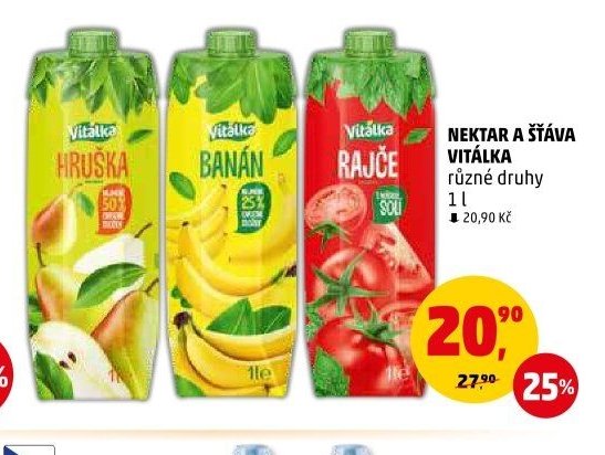 Nektar a šťáva Vitálka různé druhy 1 l