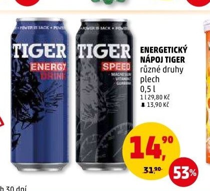 Energetický nápoj Tiger různé druhy plech 0,5 l
