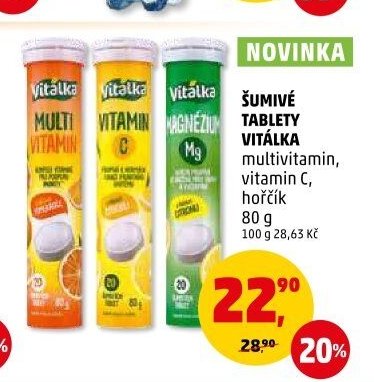 Šumivé tablety Vitálka multivitamin, vitamin C, hořčík 80 g