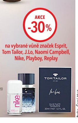 Vůně značek Esprit, Tom Tailor, J.Lo, Naomi Campbell, Nike, Playboy, Replay