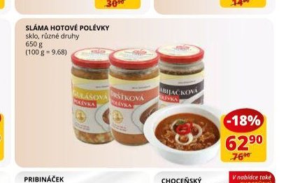 SLÁMA HOTOVÉ POLÉVKY sklo, různé druhy 650 g