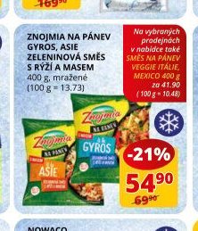 Znojmia na pánev gyros, asie, zeleninová směs s rýží a masem
