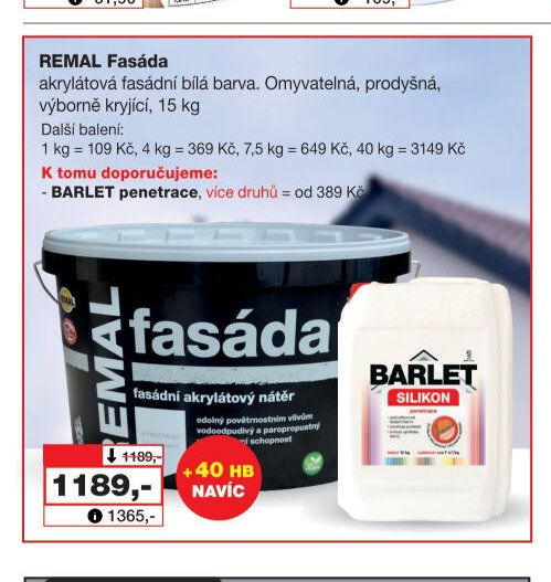 REMAL Fasáda akrylátová fasádní bílá barva, 15 kg