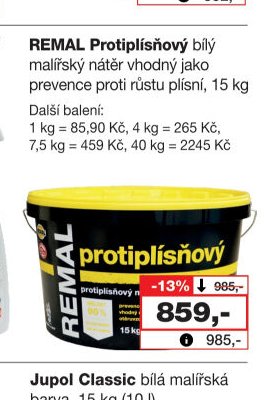 REMAL Protiplísňový bílý malířský nátěr, 15 kg