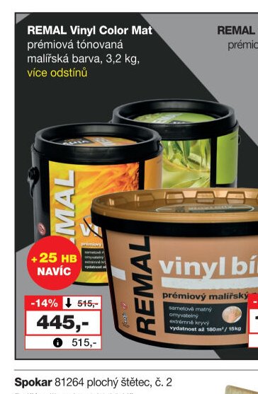 REMAL Vinyl Color Mat prémiová tónovaná malířská barva, 3,2 kg