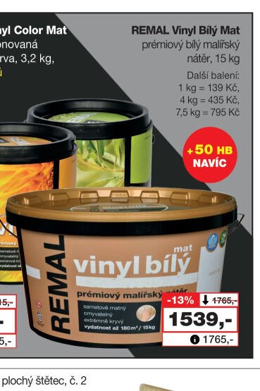 REMAL Vinyl Bílý Mat prémiový bílý malířský nátěr, 15 kg