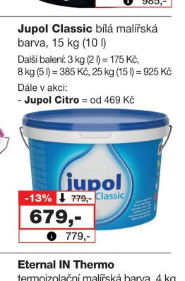 Jupol Classic bílá malířská barva, 15 kg