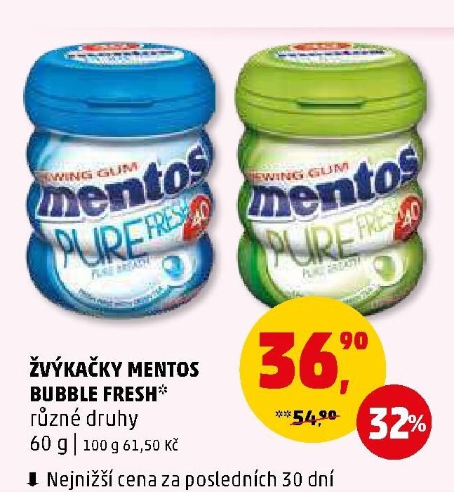 ŽVÝKAČKY MENTOS BUBBLE FRESH různé druhy 60 g