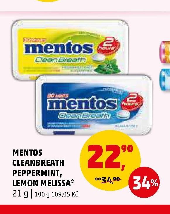 MENTOS CLEANBREATH PEPPERMINT, LEMON MELISSA 21 g