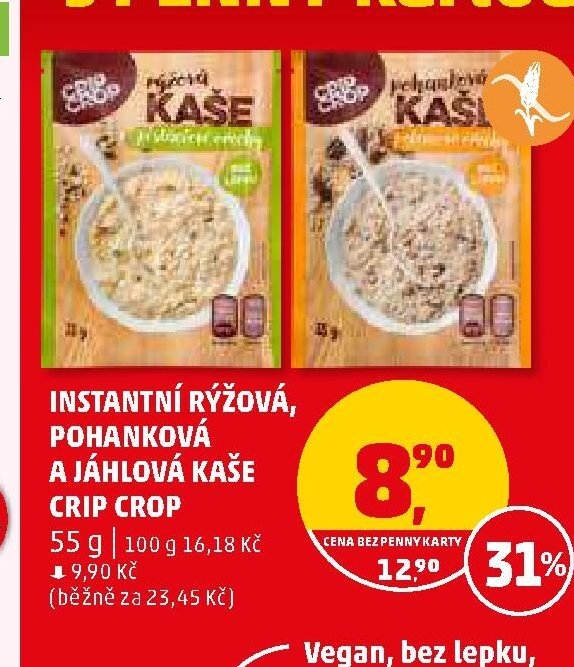 Instantní rýžová, pohanková a jáhlová kaše CRIP CROP