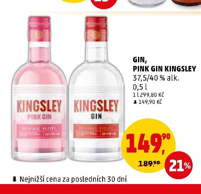 GIN, PINK GIN KINGSLEY 37,5/40 % alk. 0,5 l