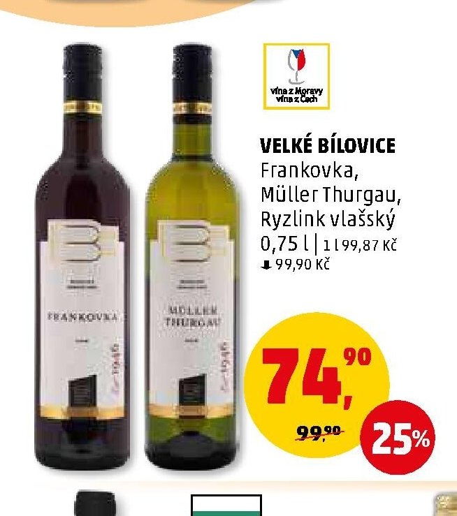 VELKÉ BÍLOVICE Frankovka, Müller Thurgau, Ryzlink vlašský