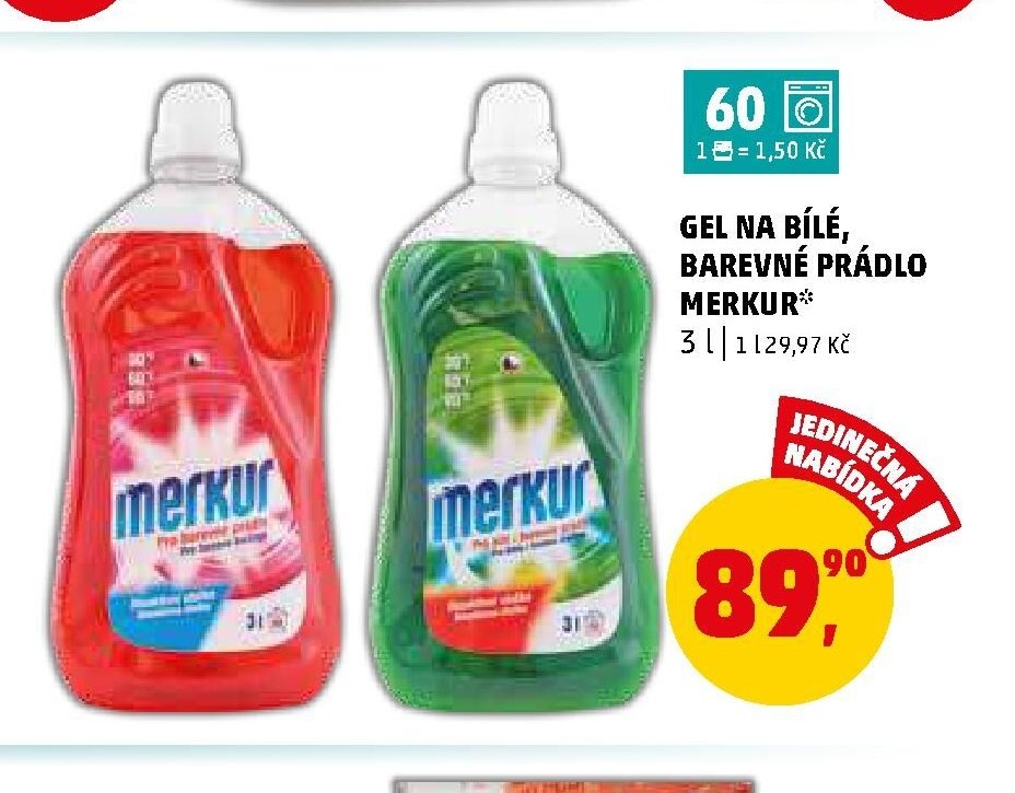 GEL NA BÍLÉ, BAREVNÉ PRÁDLO MERKUR