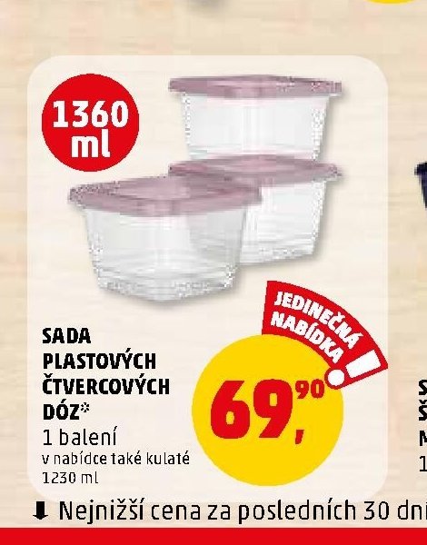 Sada plastových čtvercových dóz