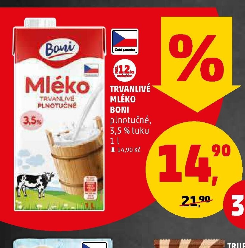 Trvanlivé mléko Boni plnotučné 3,5 % tuku 1 l