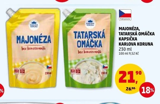 Majonéza, tatarská omáčka kapsička Karlova Koruna 230 ml