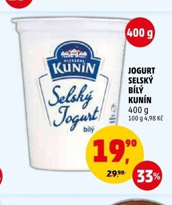 Jogurt selský bílý Kunín 400 g