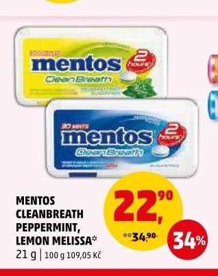 MENTOS CLEANBREATH PEPPERMINT, LEMON MELISSA 21 g