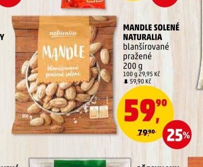 MANDLE SOLENÉ NATURALIA blanšírované pražené