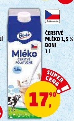 Mléko čerstvé Boni - 1,5% polotučné