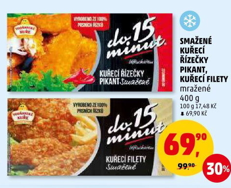 Řízečky kuřecí smažené mražené Pikant Vodňanské kuře