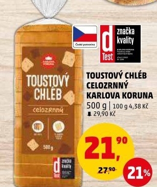 Toustový chléb celozrnný Karlova Koruna