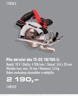 Pila okružní aku TE-CS 18/165 Li - UNI HOBBY akcniletaky.com