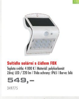 Svítidlo solární s čidlem FOX - UNI HOBBY akcniletaky.com