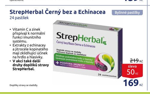 StrepHerbal Černý bez a Echinacea 24 pastilek