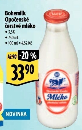 Mléko čerstvé selské Opočenské Bohemilk