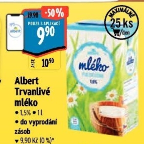 Mléko trvanlivé Albert - 1,5% polotučné