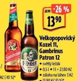 Pivo ležák 11° Velkopopovický Kozel