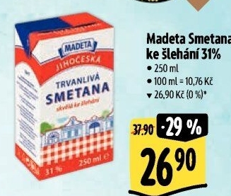 Smetana ke šlehání trvanlivá Jihočeská Madeta 31%