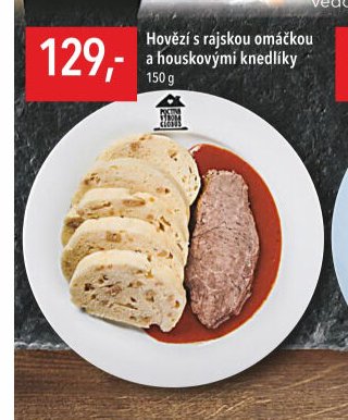 Hovězí s rajskou omáčkou a houskovými knedlíky