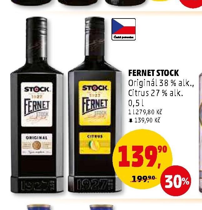 FERNET STOCK Originál 38 % alk., Citrus 27 % alk.