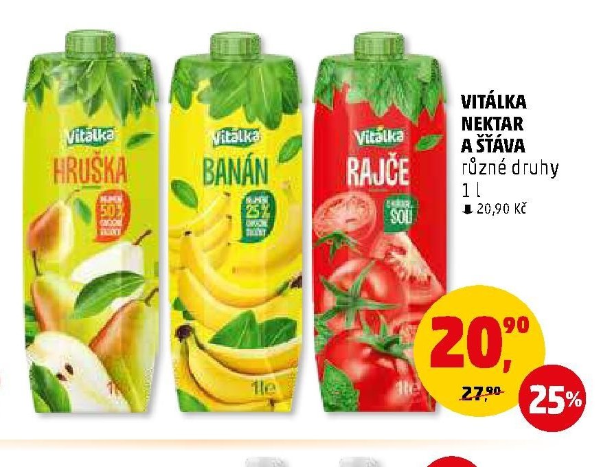 Vitálka nektar a šťáva různé druhy 1 l