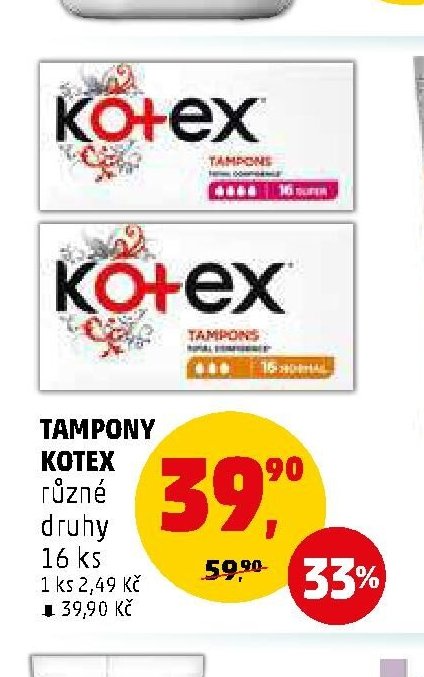 Tampony Kotex různé druhy 16 ks