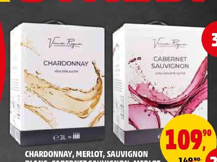 Chardonnay, Merlot, Sauvignon Blanc, Cabernet Sauvignon, Merlot Rosé Vinum Regum, 3 l
